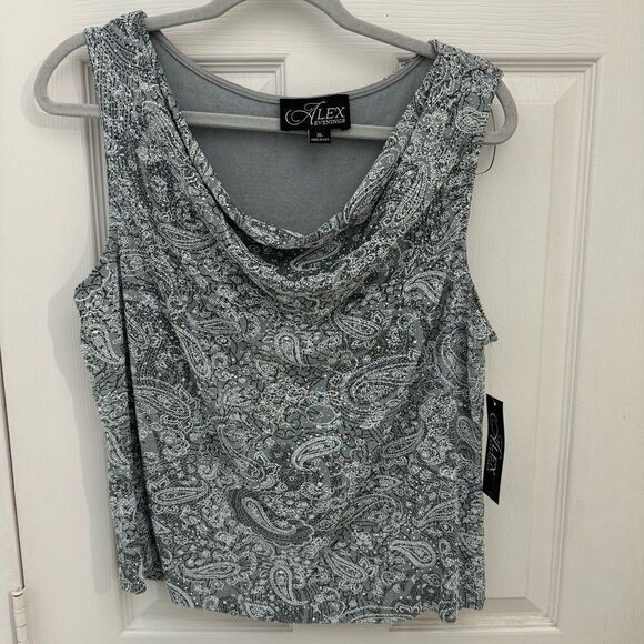 NWT Alex Evenings Women’s Shell Shirt Size XL Silver Sparkly Paisley Floral - Picture 1 of 5